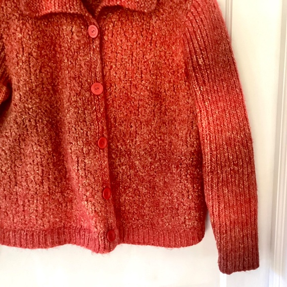 Vintage Hand Knit Button Down Long Sleeve Cardigan Orange Boucle Size S/M Jacket - Picture 4 of 15